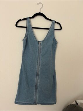 Light Blue Denim Zip-Front Tank Dress